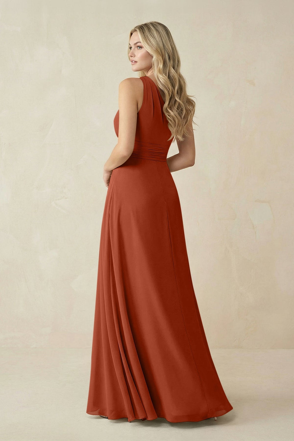 One-Shoulder A-Line Chiffon Bridesmaid Dress in Spice