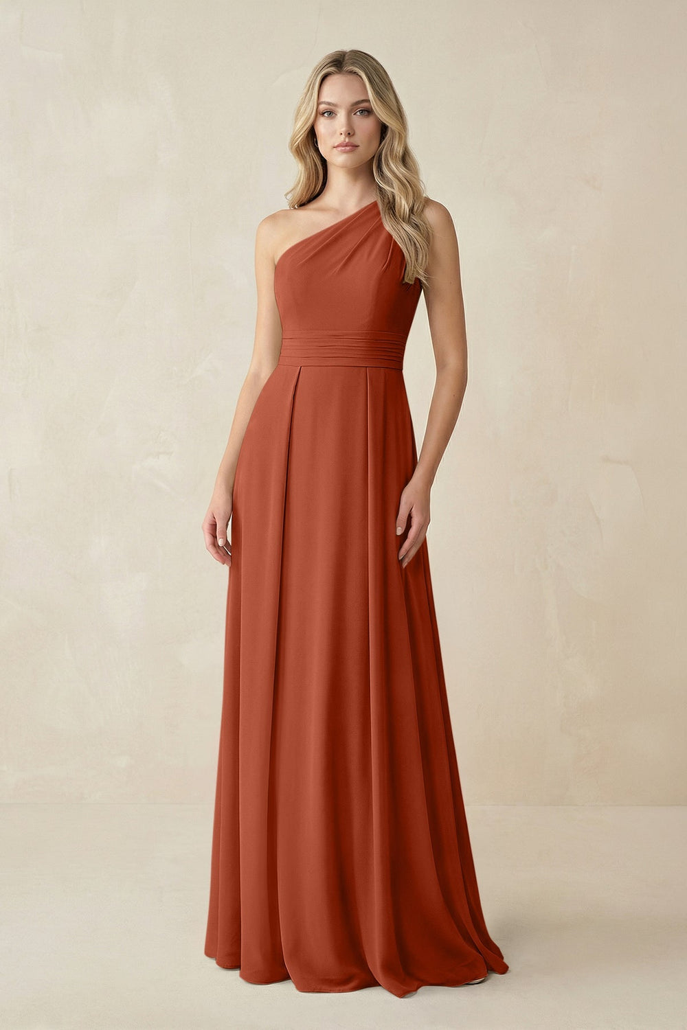 One-Shoulder A-Line Chiffon Bridesmaid Dress in Spice