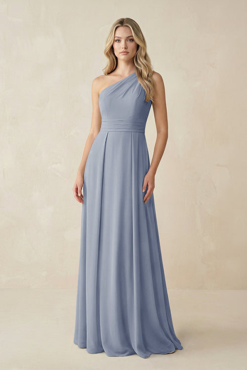 One - Shoulder A - Line Chiffon Bridesmaid Dress in Twilight - KISS BRIDAL Bridesmaid Dresses