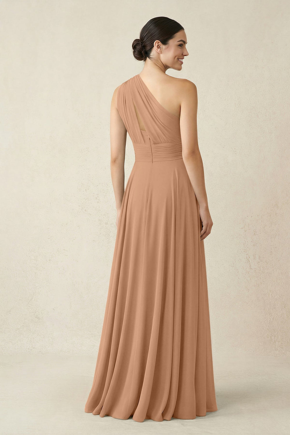 One-Shoulder A-Line Pleated Chiffon Bridesmaid Dress in Bronzer