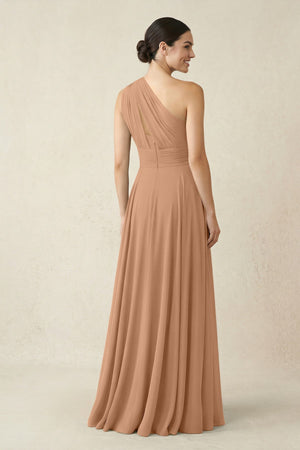 One - Shoulder A - Line Pleated Chiffon Bridesmaid Dress in Bronzer - KISS BRIDAL Bridesmaid Dresses