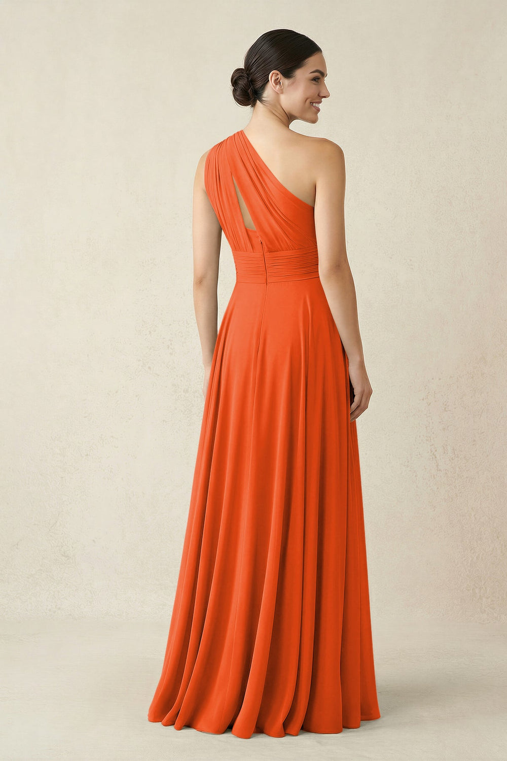One-Shoulder A-Line Pleated Chiffon Bridesmaid Dress in Cinnamon