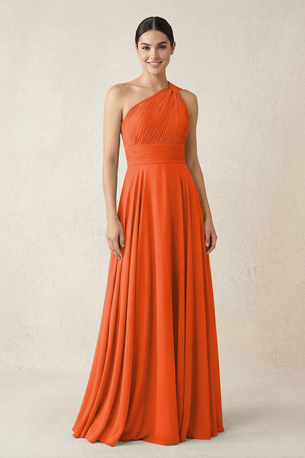 One-Shoulder A-Line Pleated Chiffon Bridesmaid Dress in Cinnamon