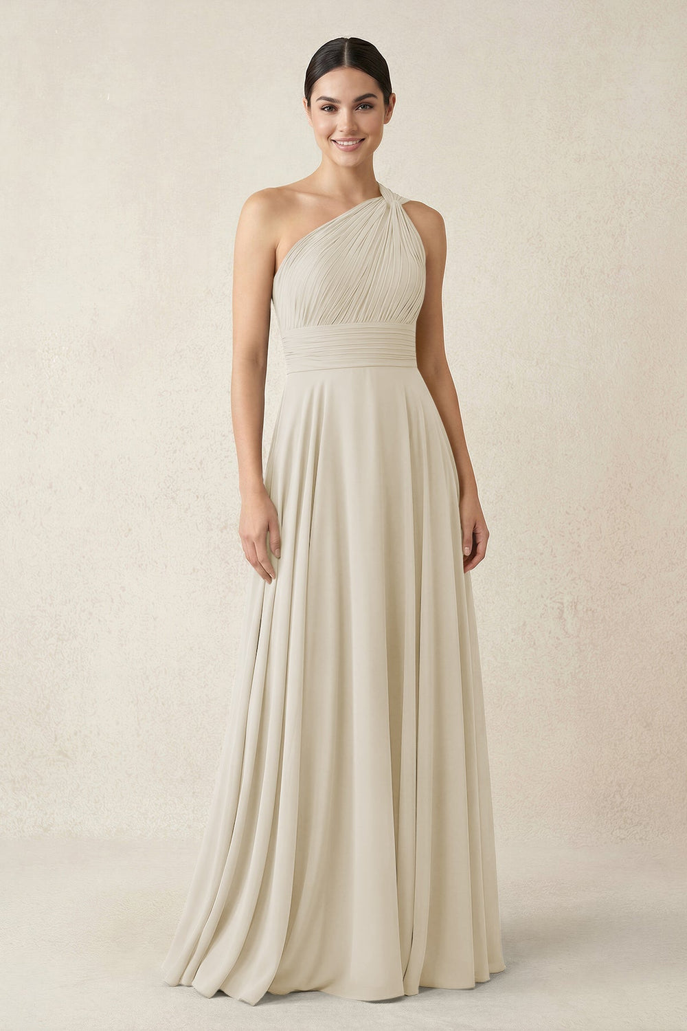 One-Shoulder A-Line Pleated Chiffon Bridesmaid Dress in Dove Gray