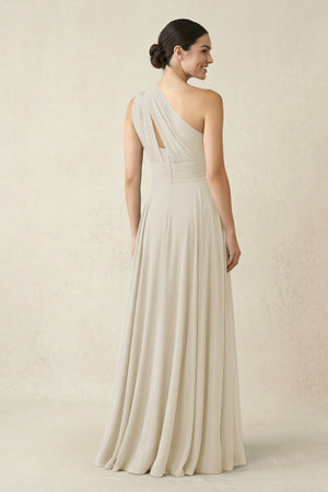 One - Shoulder A - Line Pleated Chiffon Bridesmaid Dress in Dove Gray - KISS BRIDAL Bridesmaid Dresses