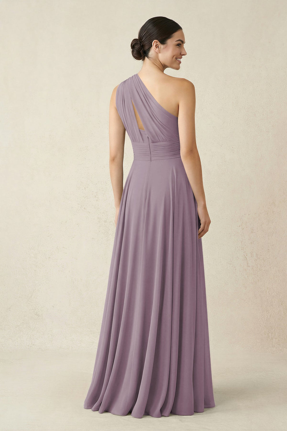 One-Shoulder A-Line Pleated Chiffon Bridesmaid Dress in Dusk