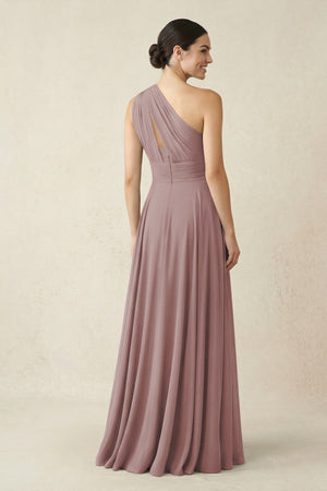 One-Shoulder A-Line Pleated Chiffon Bridesmaid Dress in Dusty Rose (2) | KISSBRIDAL