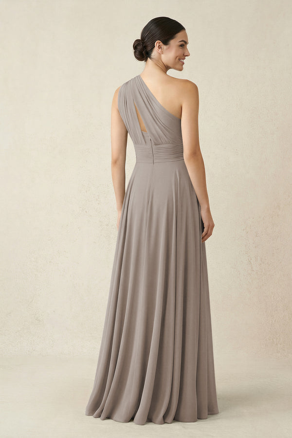 One-Shoulder A-Line Pleated Chiffon Bridesmaid Dress in Frost (2) | KISSBRIDAL
