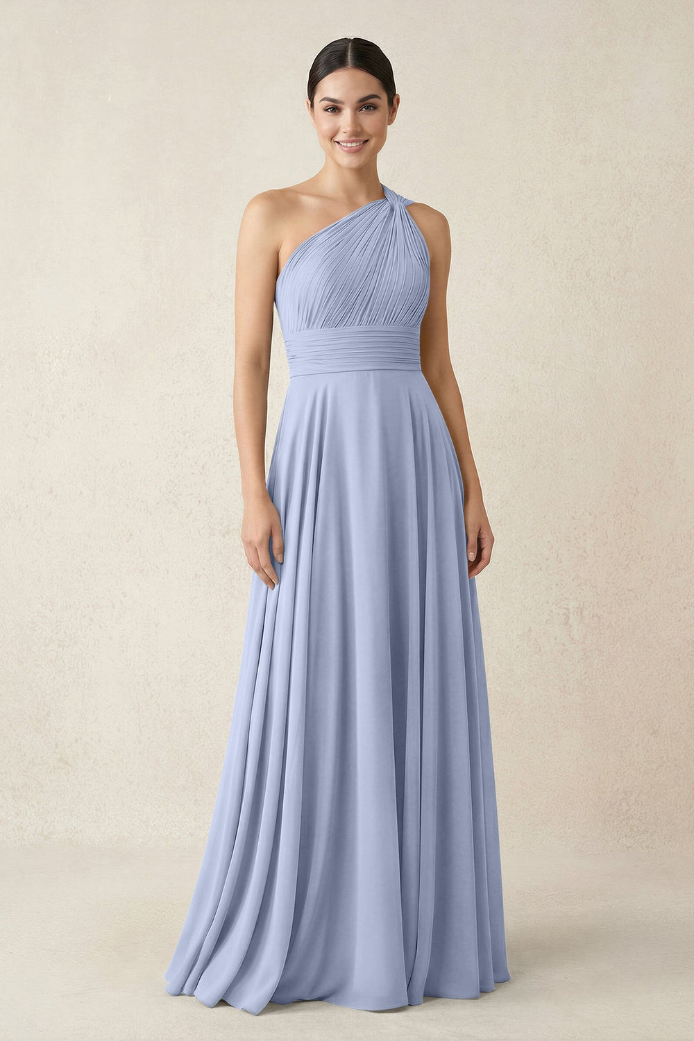 One-Shoulder A-Line Pleated Chiffon Bridesmaid Dress in Ice