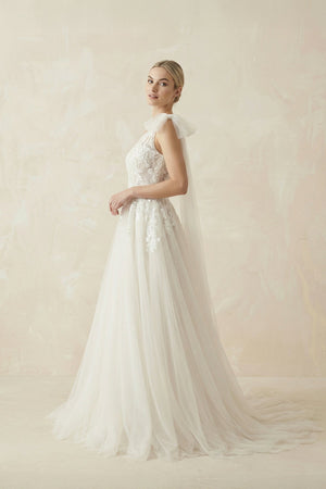 One Shoulder A Line Tulle Wedding Dress With Appliques in Ivory - KISS BRIDAL Wedding Dresses
