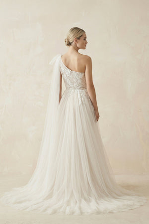 One Shoulder A Line Tulle Wedding Dress With Appliques in Ivory - KISS BRIDAL Wedding Dresses