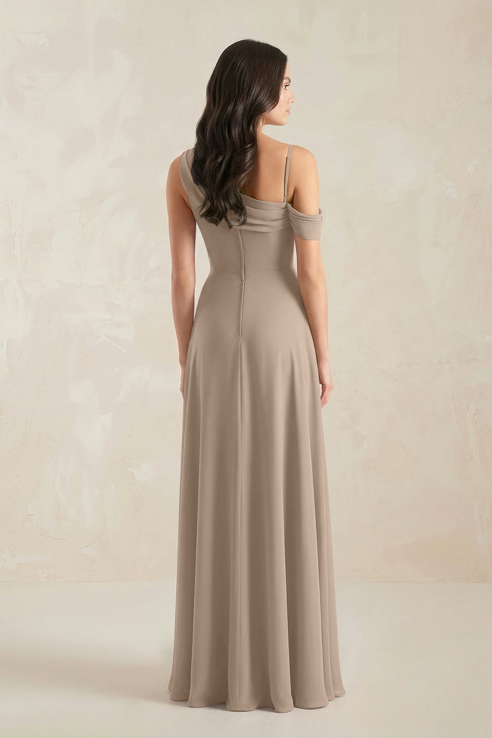One-Shoulder Chiffon A-Line Bridesmaid Dress in Almond