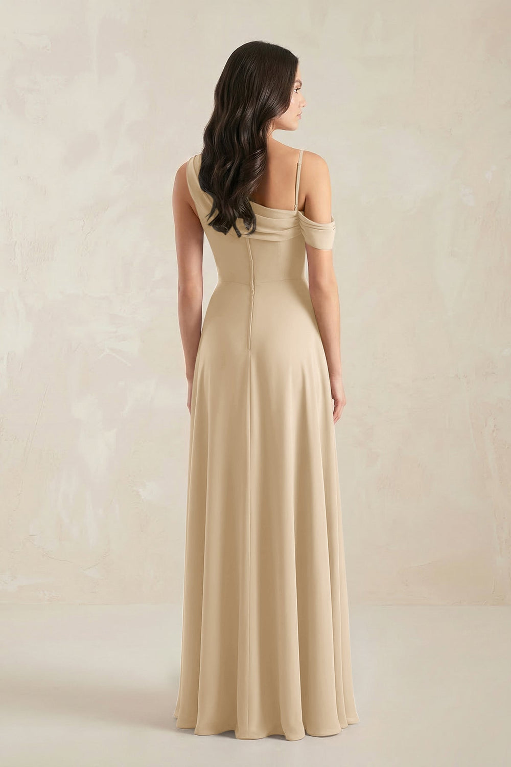 One-Shoulder Chiffon A-Line Bridesmaid Dress in Champagne