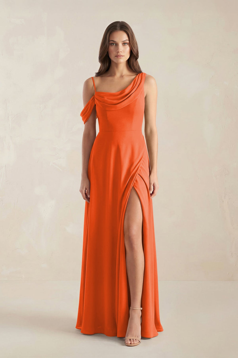 One-Shoulder Chiffon A-Line Bridesmaid Dress in Cinnamon