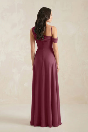 One-Shoulder Chiffon A-Line Bridesmaid Dress in Desert Rose (2) | KISSBRIDAL