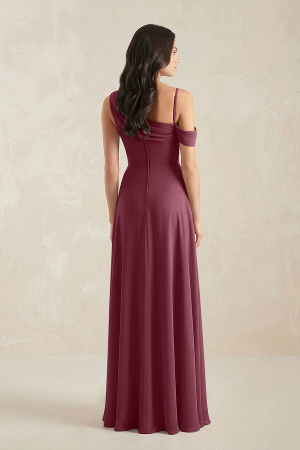 One-Shoulder Chiffon A-Line Bridesmaid Dress in Desert Rose (2) | KISSBRIDAL