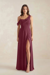 One-Shoulder Chiffon A-Line Bridesmaid Dress in Desert Rose | KISSBRIDAL