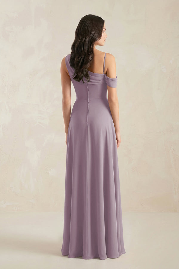One-Shoulder Chiffon A-Line Bridesmaid Dress in Dusk (2) | KISSBRIDAL