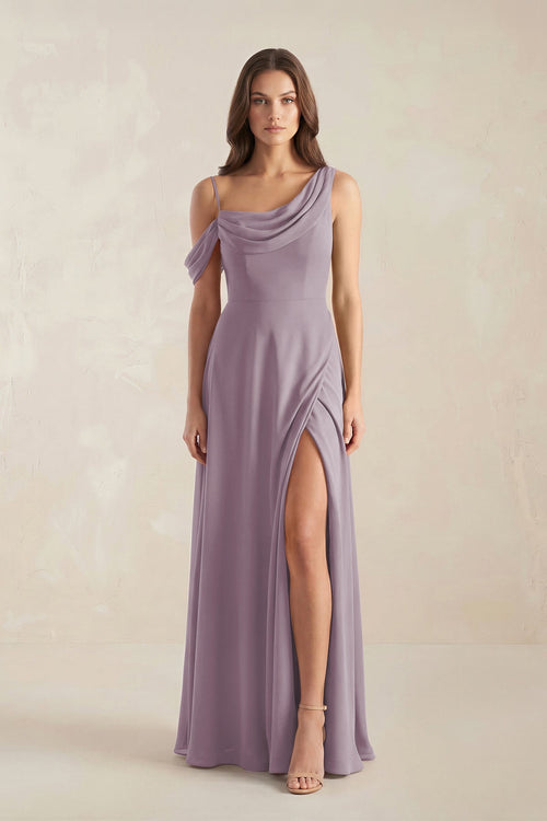 One-Shoulder Chiffon A-Line Bridesmaid Dress in Dusk | KISSBRIDAL