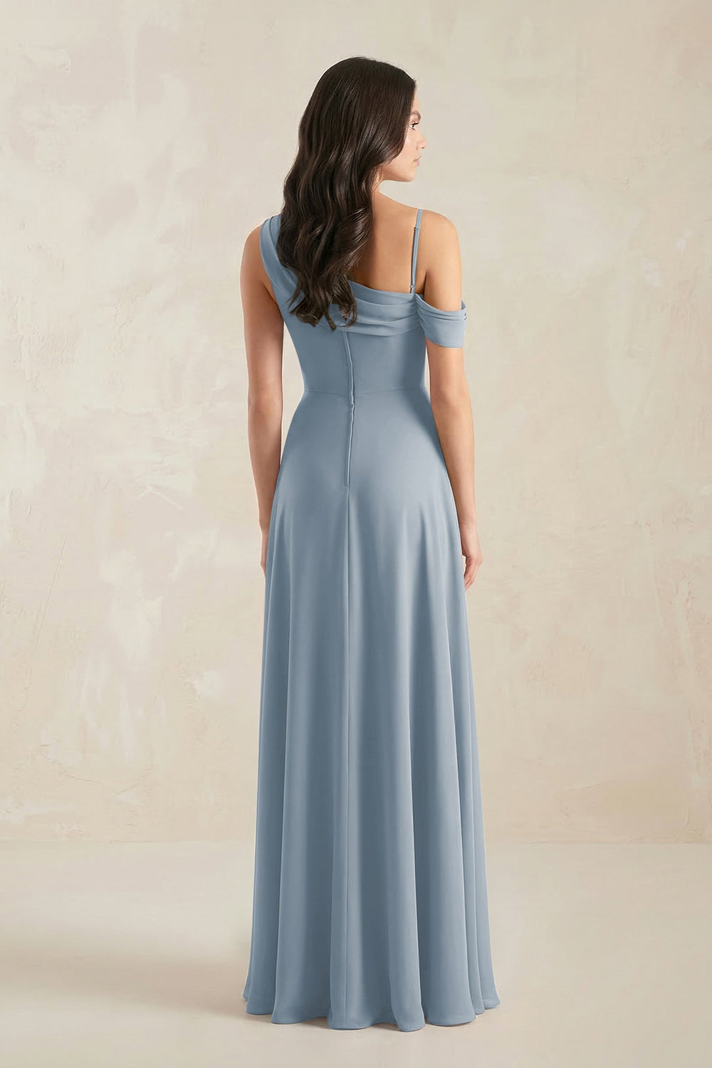 One-Shoulder Chiffon A-Line Bridesmaid Dress in Dusty Blue