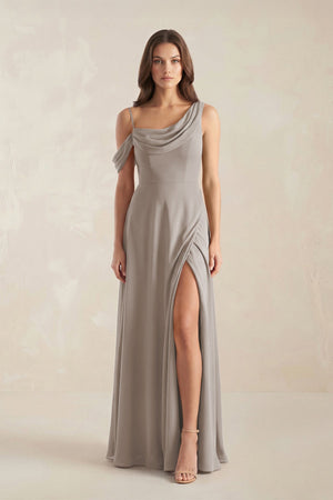 One-Shoulder Chiffon A-Line Bridesmaid Dress in Frost | KISSBRIDAL
