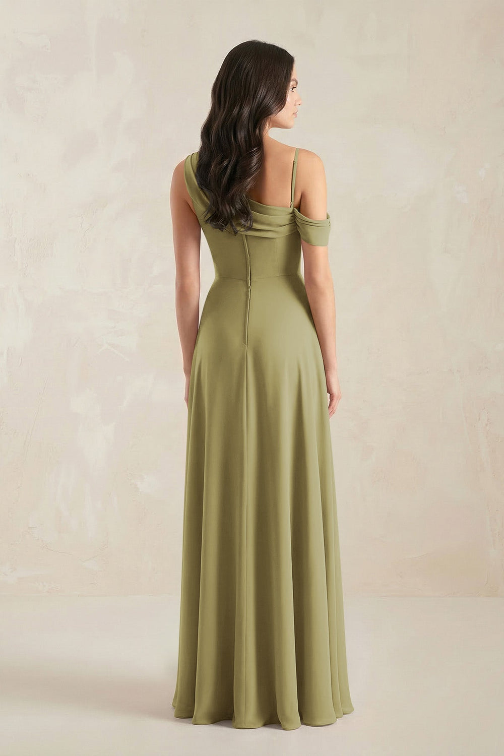 One-Shoulder Chiffon A-Line Bridesmaid Dress in Moss Green