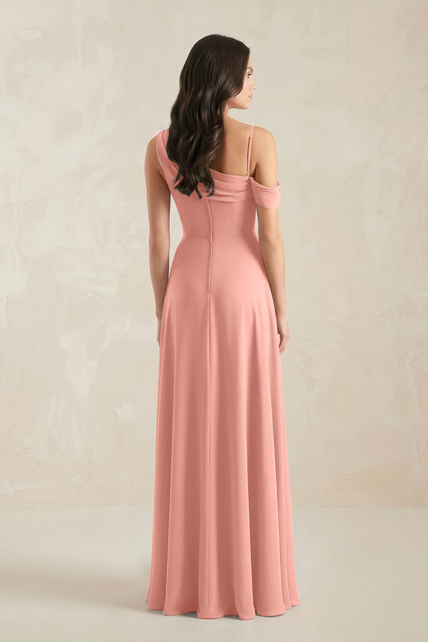 One-Shoulder Chiffon A-Line Bridesmaid Dress in Rosette (2) | KISSBRIDAL