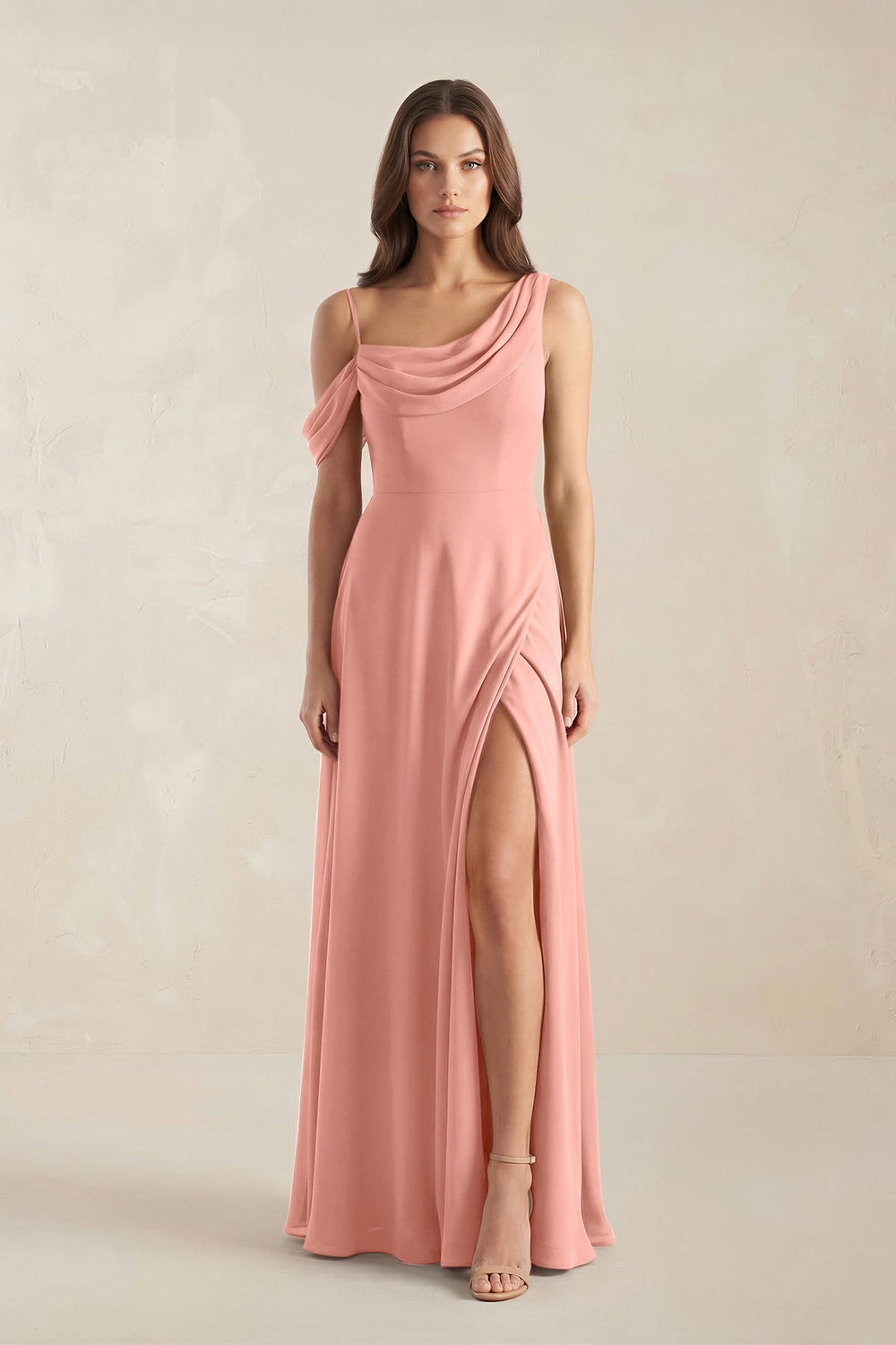 One-Shoulder Chiffon A-Line Bridesmaid Dress in Rosette