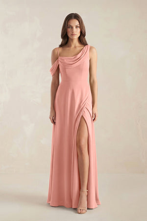 One-Shoulder Chiffon A-Line Bridesmaid Dress in Rosette | KISSBRIDAL