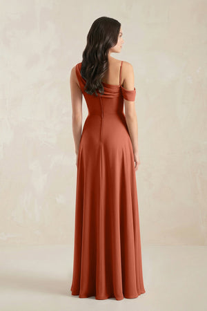 One-Shoulder Chiffon A-Line Bridesmaid Dress in Spice (2) | KISSBRIDAL