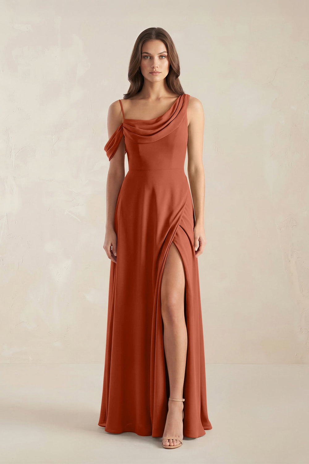 One-Shoulder Chiffon A-Line Bridesmaid Dress in Spice