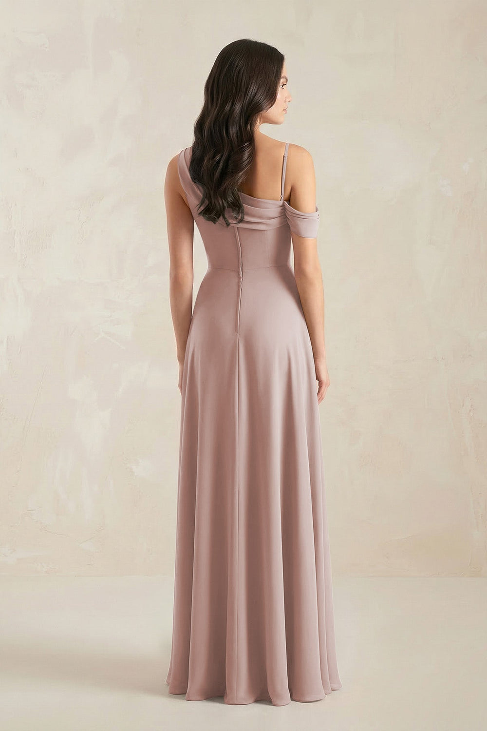 One-Shoulder Chiffon A-Line Bridesmaid Dress in Toffee
