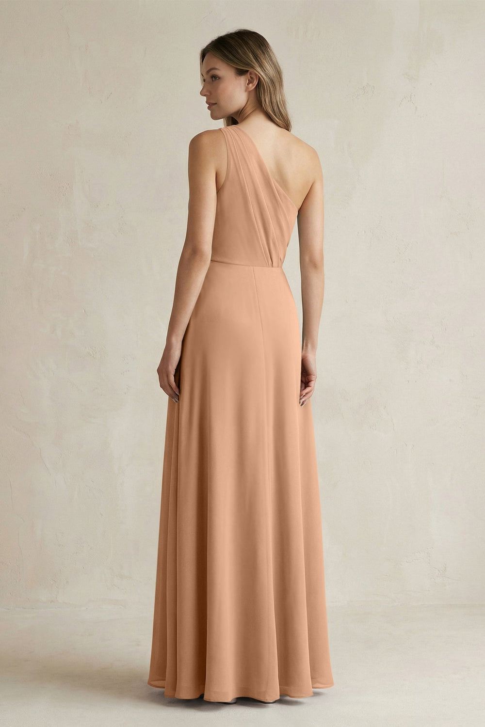 One-Shoulder Chiffon A-Line Bridesmaid Dress With Slit in Bronzer