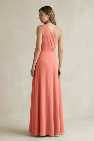 One-Shoulder Chiffon A-Line Bridesmaid Dress With Slit in Wild Rose - KISS BRIDAL BRIDESMAID DRESSES