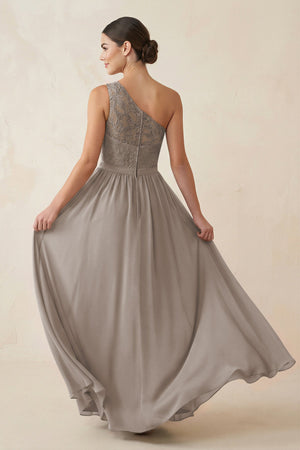 One-Shoulder Lace Chiffon A-Line Bridesmaid Dress in Frost (2) | KISSBRIDAL