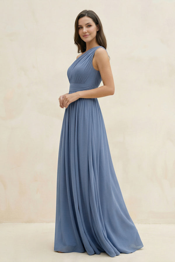 One - Shoulder Pleated A - Line Chiffon Bridesmaid Dress - KISS BRIDAL Bridesmaid Dresses
