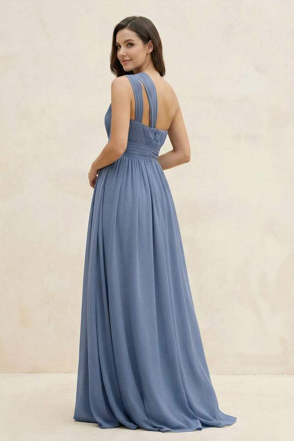 One - Shoulder Pleated A - Line Chiffon Bridesmaid Dress - KISS BRIDAL Bridesmaid Dresses