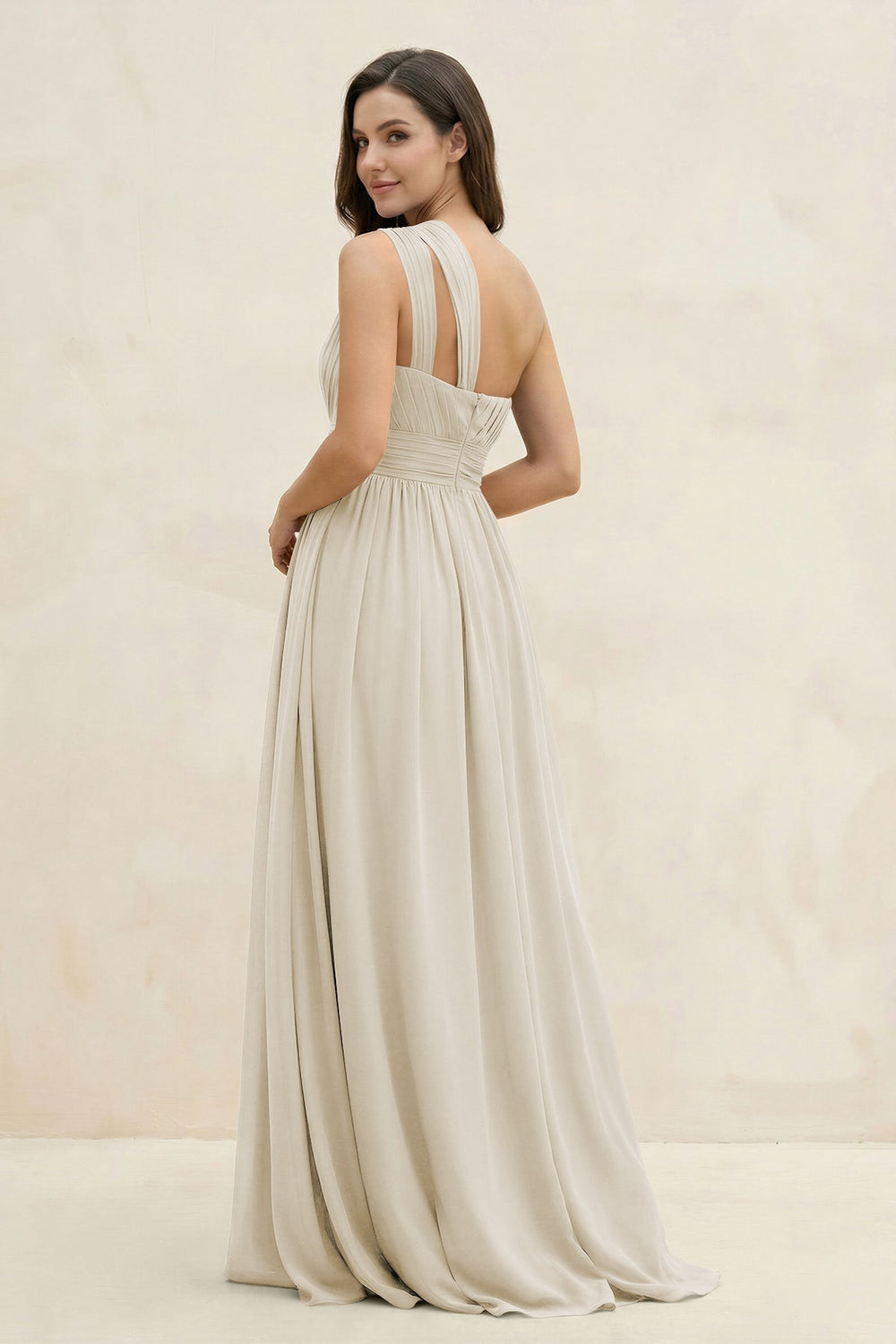 One-Shoulder Pleated A-Line Chiffon Bridesmaid Dress in Dove Gray