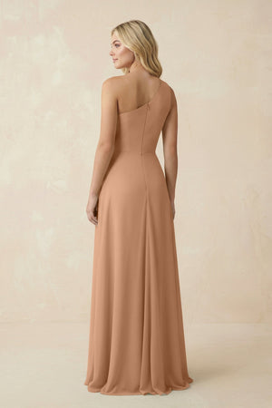 One - Shoulder Ruched A - Line Chiffon Bridesmaid Dress in Bronzer - KISS BRIDAL Bridesmaid Dresses