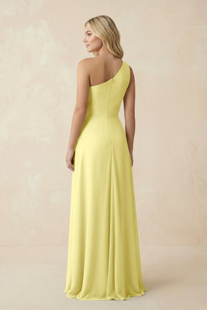 One - Shoulder Ruched A - Line Chiffon Bridesmaid Dress in Buttercup - KISS BRIDAL Bridesmaid Dresses