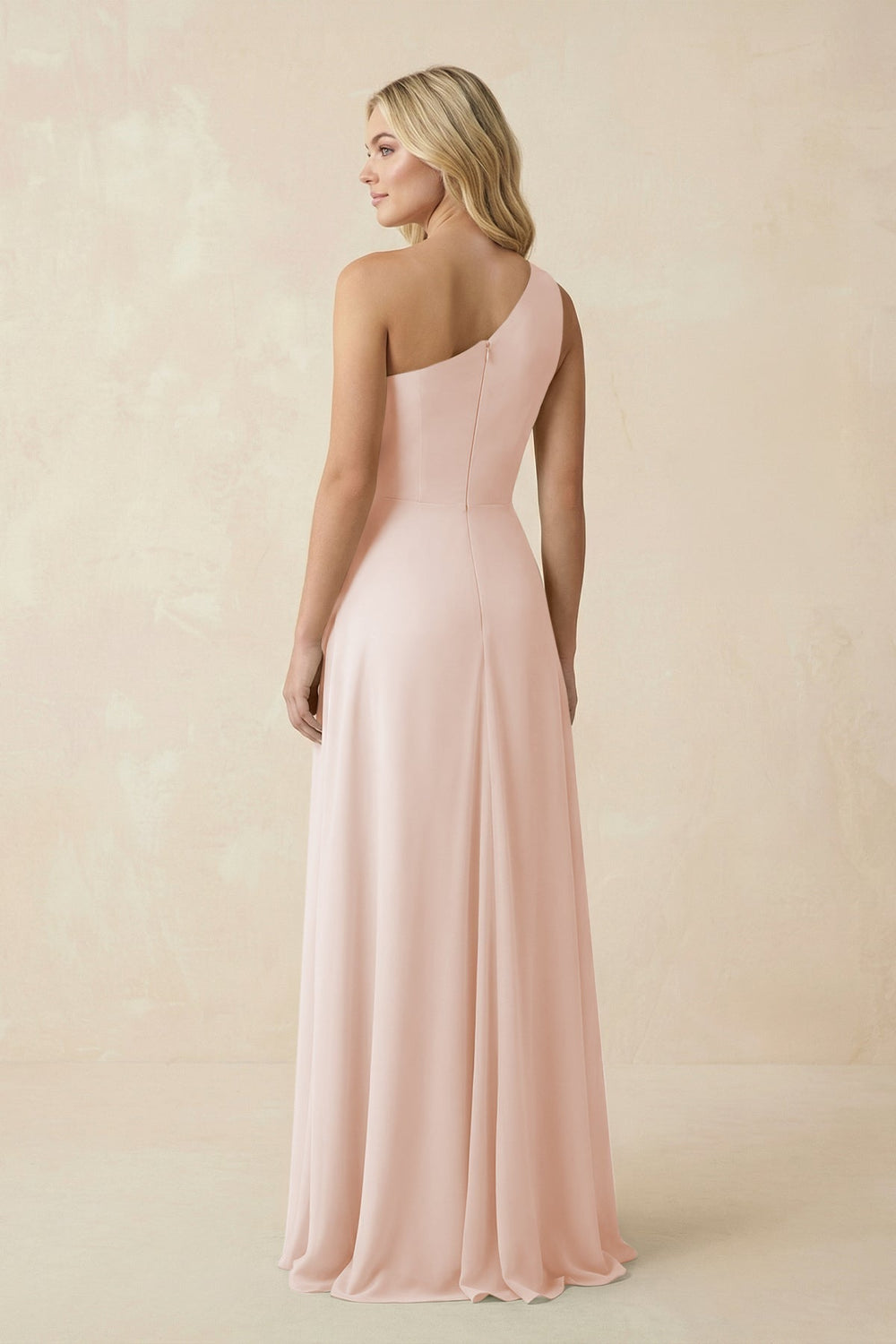 One-Shoulder Ruched A-Line Chiffon Bridesmaid Dress in Pale Blush