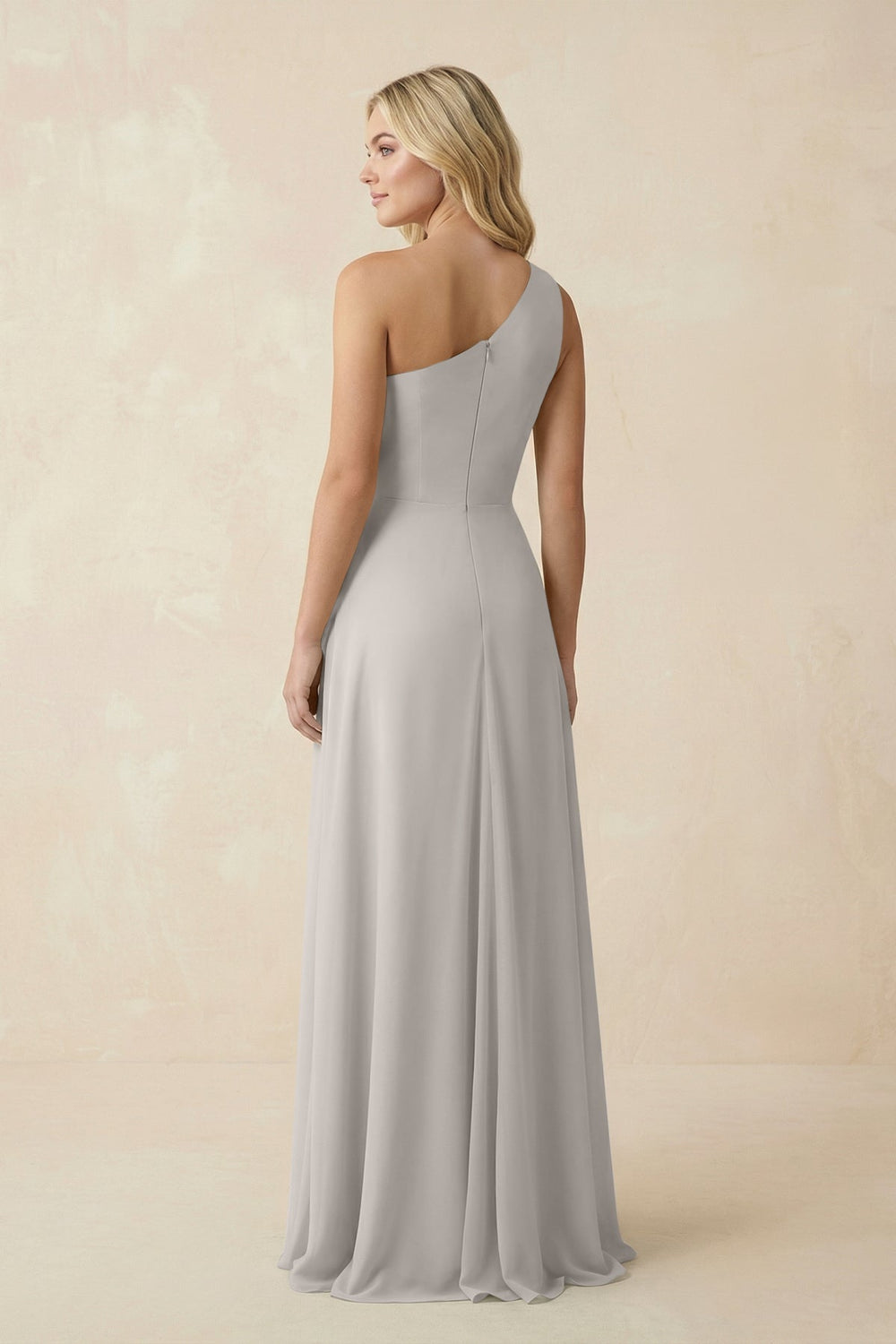One-Shoulder Ruched A-Line Chiffon Bridesmaid Dress in Silver