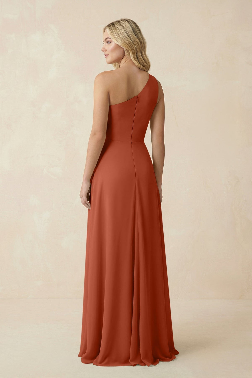 One-Shoulder Ruched A-Line Chiffon Bridesmaid Dress in Spice
