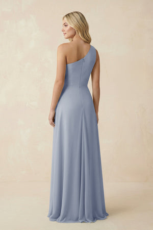One - Shoulder Ruched A - Line Chiffon Bridesmaid Dress in Twilight - KISS BRIDAL Bridesmaid Dresses