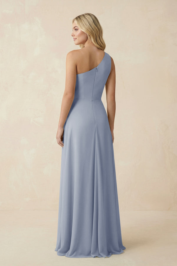 One - Shoulder Ruched A - Line Chiffon Bridesmaid Dress in Twilight - KISS BRIDAL Bridesmaid Dresses
