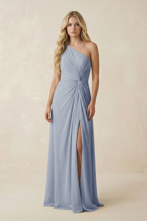 One - Shoulder Ruched A - Line Chiffon Bridesmaid Dress in Twilight - KISS BRIDAL Bridesmaid Dresses