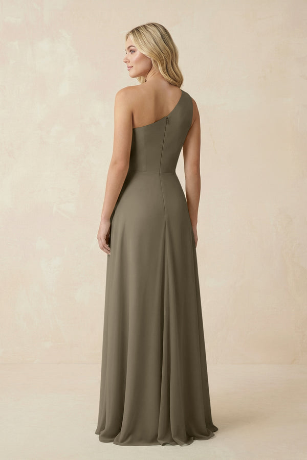 One - Shoulder Ruched A - Line Chiffon Bridesmaid Dress in Willow Green - KISS BRIDAL Bridesmaid Dresses