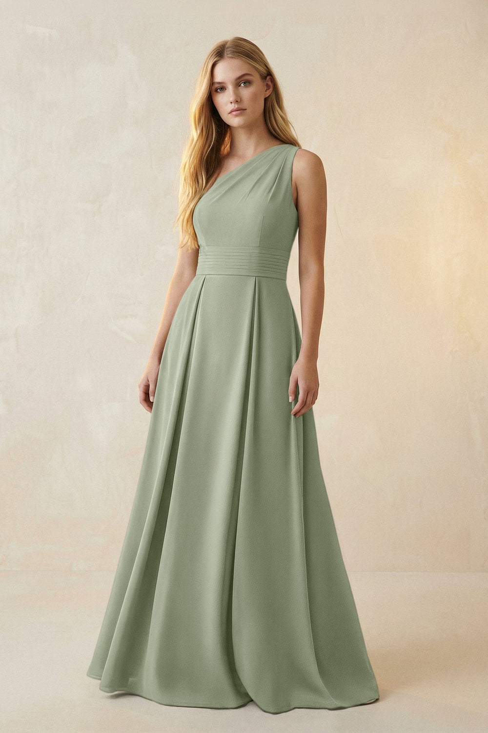 One-Shoulder Ruched A-Line Satin Bridesmaid Dress in Dove Gray