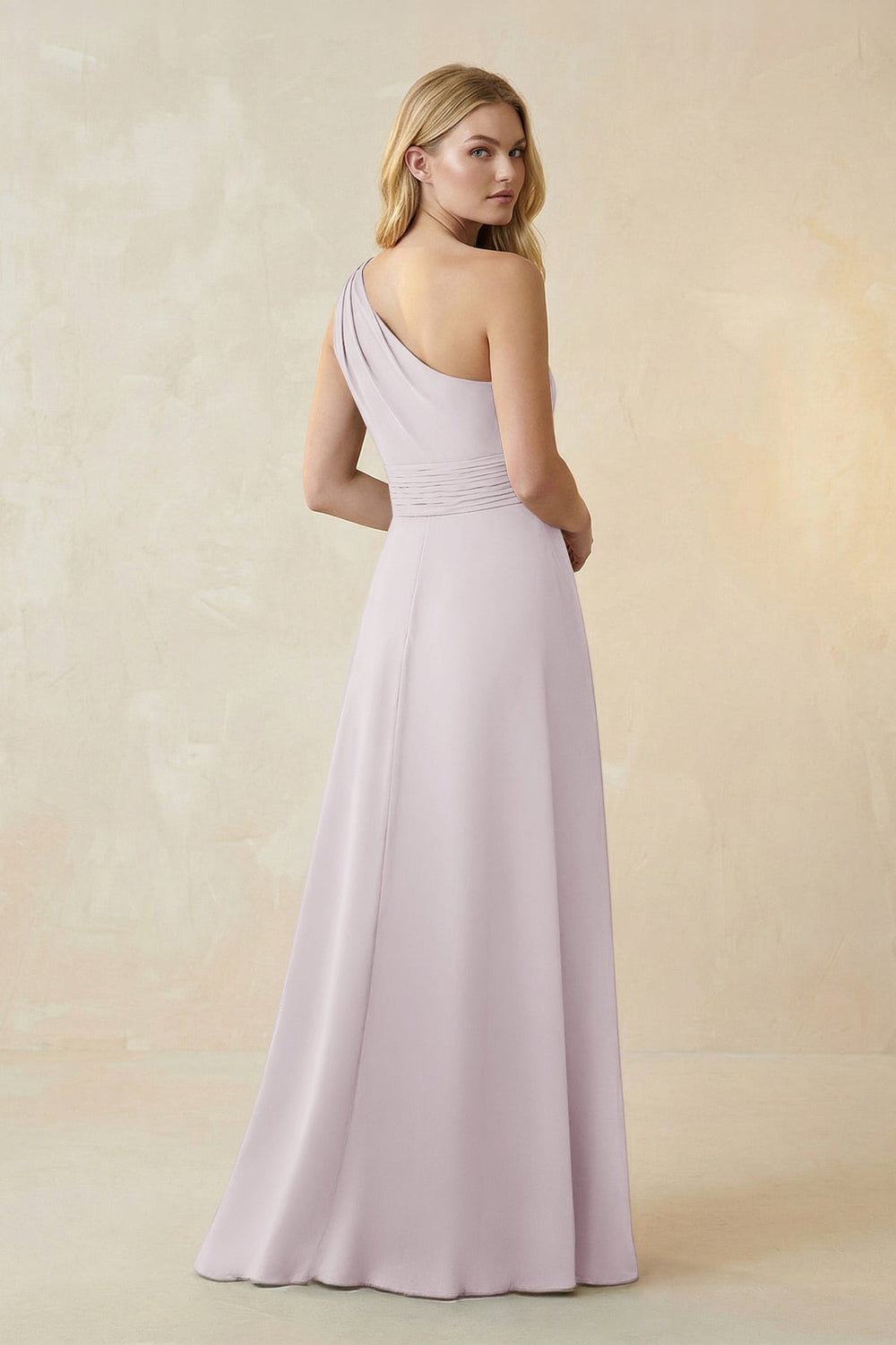 One-Shoulder Ruched A-Line Satin Bridesmaid Dress in Dusk