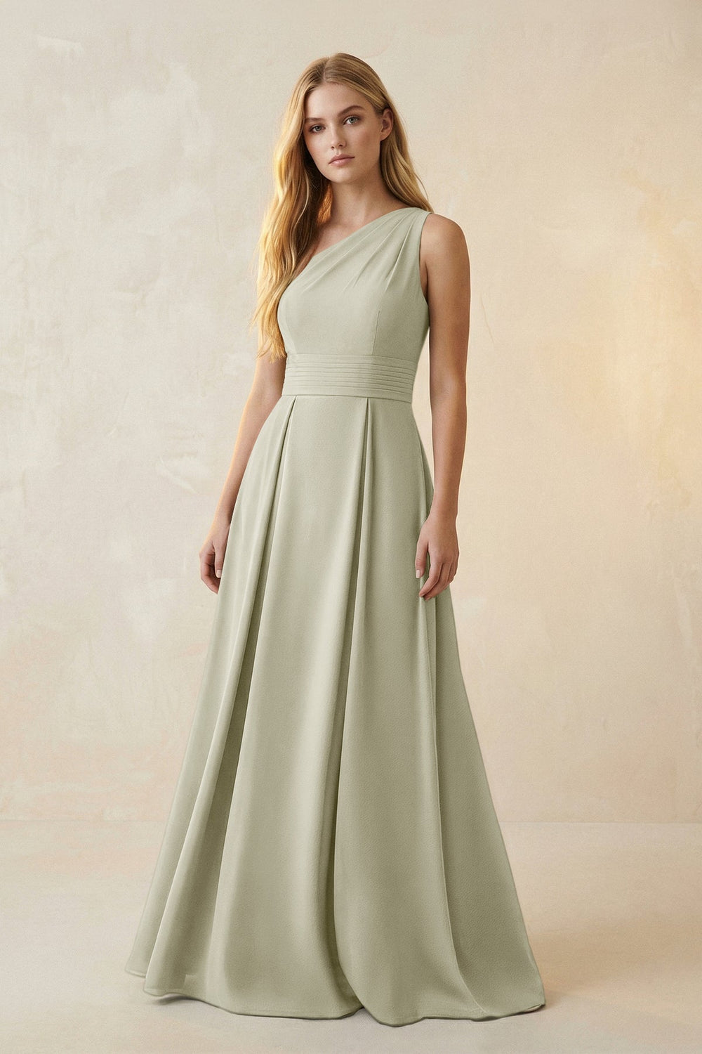 One-Shoulder Ruched A-Line Satin Bridesmaid Dress in Frost